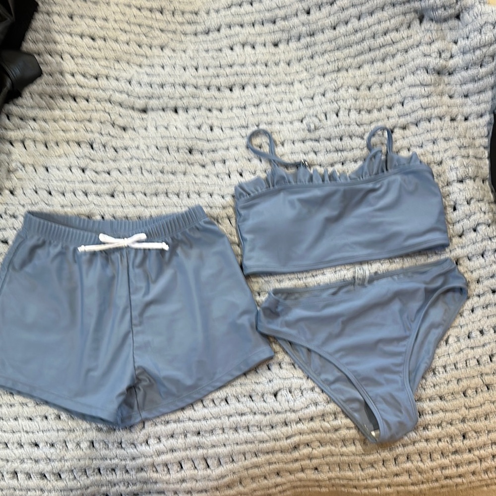 Stylish Blue Bikini Set with Shorts